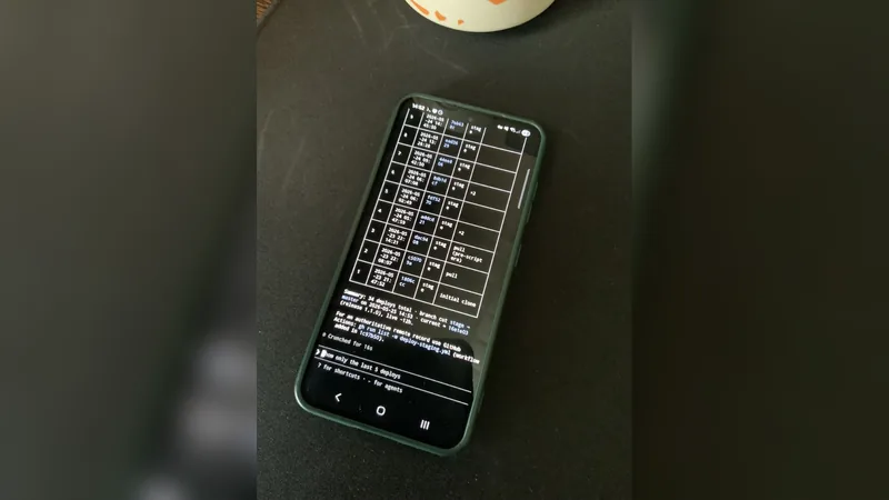 A phone lying on a table showing a terminal keyboard on screen