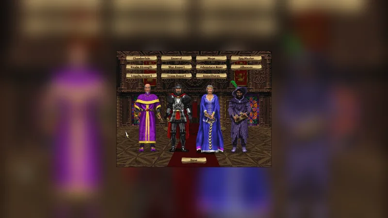 A screenshot of the game Birthright showing the council of advisors