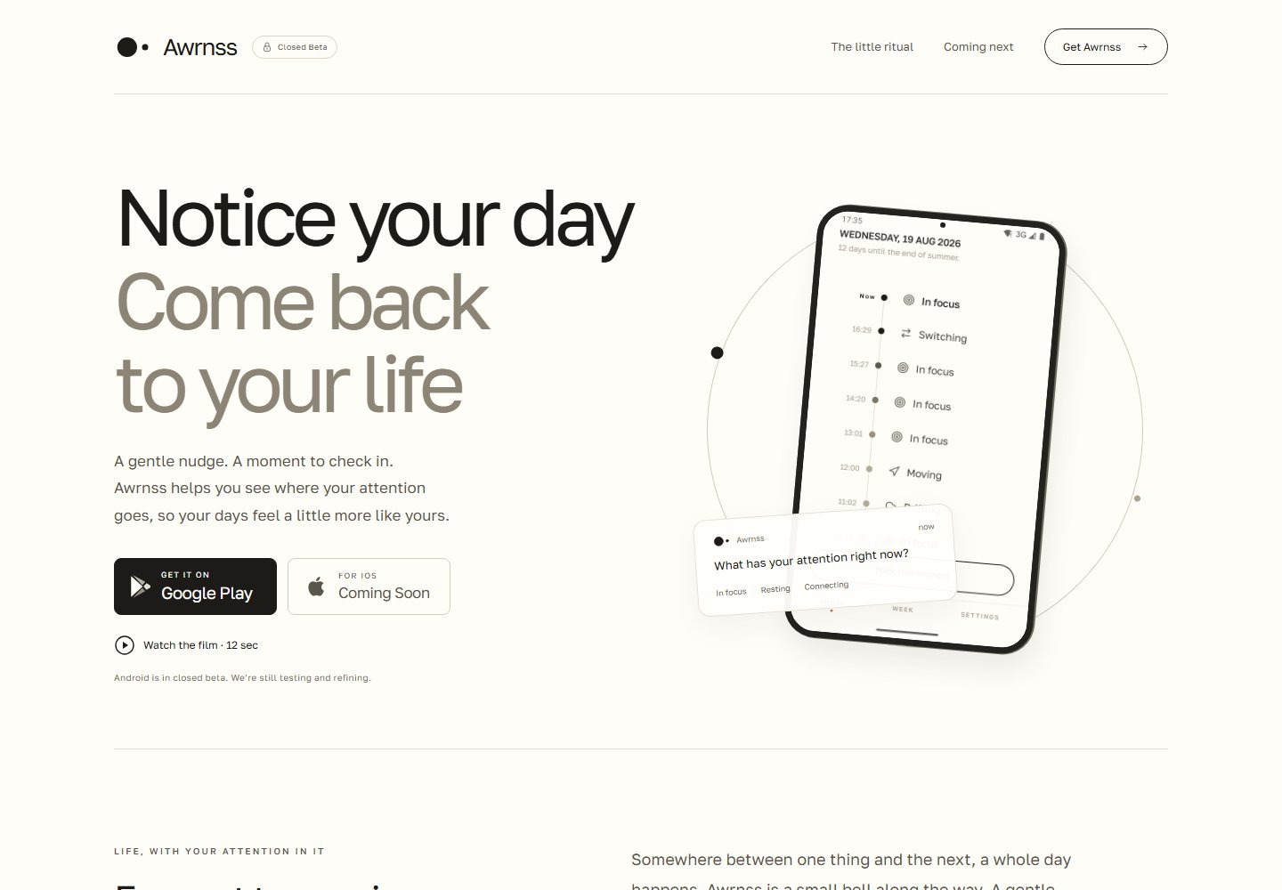 Awareness - a quiet app for noticing your day